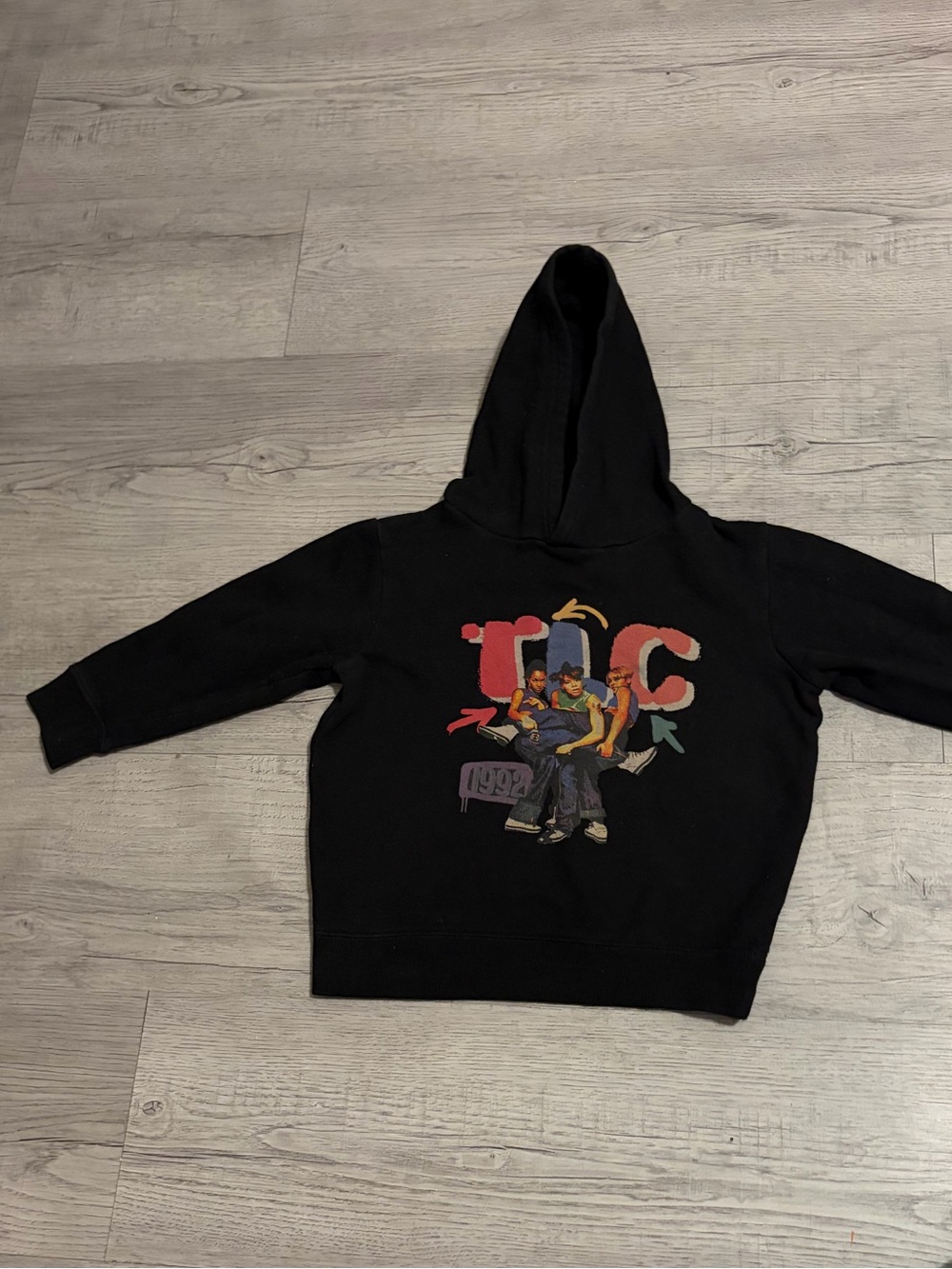 Black Kids Graphic Hoodie Sweatshirt with Colorful Crew Design